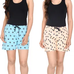 styleaone Pack of 2 Printed Women Light Blue, Beige Beach Shorts, Gym Shorts, Night Shorts, Regular Shorts, Basic Shorts, Running Shorts, Sports Shorts, Cycling Shorts image 4