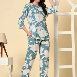dreambe Women Night Suit Set Green Printed image 4