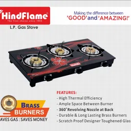 hindflame 3 Burner Crown Digital Toughened Glass Manual Gas Stove image 4