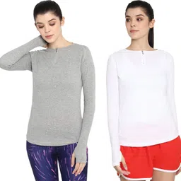 ap'pulse Pack of 2 Women Solid Round Neck Pure Cotton Grey T-Shirt image 1