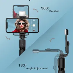 Naridream Selfie Stick with LED Fill Light,3C Phone Tripod Stand with Bluetooth Wireless Remote & 360°Rotation Long Selfie Stick Compatible with iPhone/OnePlus/Samsung/Realme & All Smartphones/Go Pro(Black) Bluetooth Selfie Stick image 2