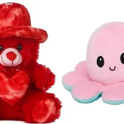 RED ROSE & PINK OCTOPUS Stuffed toys for Kids - 18 cm-image-15