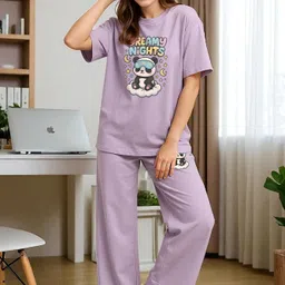 elvia Women Top & Pyjama Set Purple Printed-picture-11