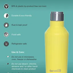 Servewell Alaska - SS Lemon Yellow Single Stainless Steel Water Bottle 675ml image 3