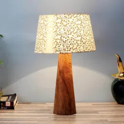 Orange & White Fabric Shade Table Lamp With Brown Base By Foziq image 1