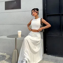 gs creation Women Self Design Flared White Skirt image 3