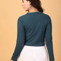 rigo Casual Regular Sleeves Solid Women Green Top image 5