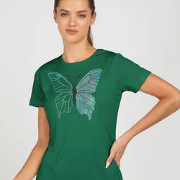 shashvi Women Printed Round Neck Polyester Green T-Shirt-picture-17