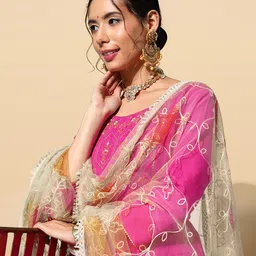 anouk rustic Rustic Pink Silk Zari Sequence Work Kurta Pant Dupatta Embroidered Kurta, Trouser/Pant & Dupatta Set image 5