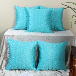 mfd home furnishing Blue Satin Floral 16x16 inches Cushion Covers (Pack of 5) image 1