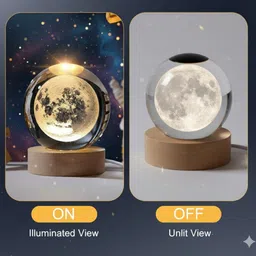 cokart 3D Crystal Ball Night Lamp With Woodern Base SolarSystem CrystalBall Night Light Night Lamp image 4