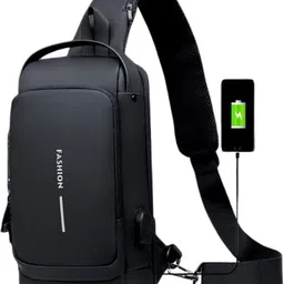 shopaholic Black Men & Women Sling Bag Anti -Theft Water Resistant Cross Body Bag with USB Charging Port-picture-21