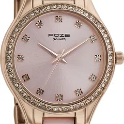 sonata Poze Rose Gold and Pink Strap with Rose Gold Dial Analog Watch - For Women SP80054KD01W image 3