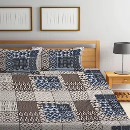 klotthe Multicolor Geometric 300 TC Cotton Blend Double Bedsheet with 2 Pillow covers image 2