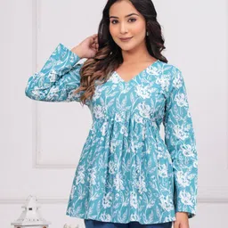 vrishabhanulali Formal Regular Sleeves Floral Print Women Blue Top-picture-26