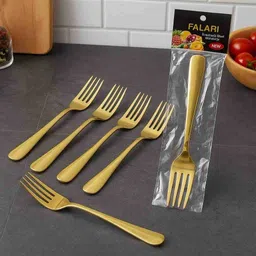 outfithood gold forks set of 6pc Stainless Steel Dessert Fork, Dinner Fork Set image 2