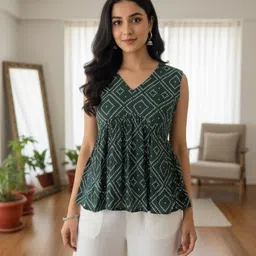 renqiran Casual Sleeveless Printed, Geometric Print Women Red Top-picture-17