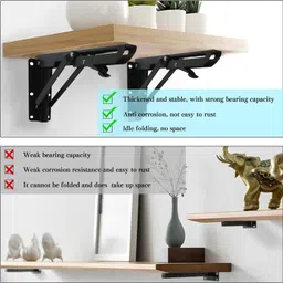 rexmon Folding Shelf Brackets-Heavy Duty Metal Collapsible Shelf Bracket 1 Pair 12inch Shelf Bracket image 4