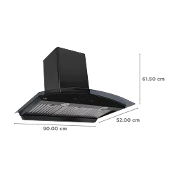 GLEN 6061 BL BLDC MS 90cm 1200m3/hr Ductless Auto Clean Wall Mounted Chimney with Touch Control Panel (Black) image 2