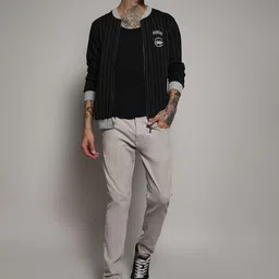 Campus Sutra Navy Blue Striped Windcheater Bomber Jacket image 5