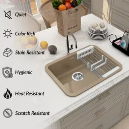 plantex Quartz Sink For Kitchen/UV Protected Kitchen Sink/Single Bowle Sink(18X24 Inch) Under Counter Basin image 2