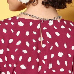 pluss Women Fit and Flare Maroon, White Below Knee Dress image 5