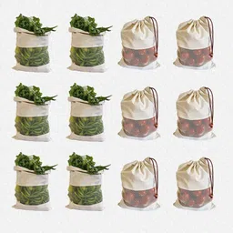 Blendmix Cotton Vegetable Bag Kitchen Veg Freez Storage Pouch for Fridge Cotton Fruit & Vegetable Basket-picture-35