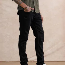 Men Slim Mid Rise Black Jeans-image-97