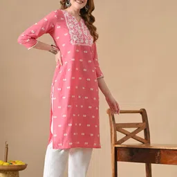 bkapparels Women Embroidered Pure Cotton Straight Kurta image 5