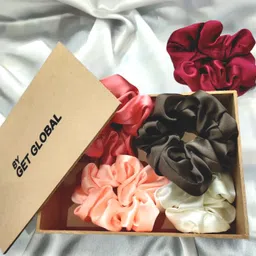 get global Pink Silk Hair Scrunchies Large Hair Tie Elastic Hair Bands Set of 5 pcs Rubber Band (Pink, White, Bronze) Rubber Band-picture-10
