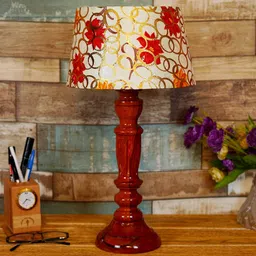 Persian Yellow Fabric Shade Night Lamp With Wood Base By BrightDaisy image 2