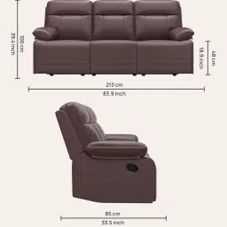 godrej interio Indus Leatherette 3 Seater Recliner In Burgandy Colour image 2