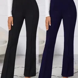 gladly Pack of 2 Women Regular Fit Black, Blue Cotton Blend Trousers-picture-17