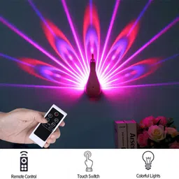 kd sapra 3D LED Peacock Feather Projector Sensor 8 Color Night Light with Remote Control Night Lamp image 4