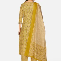 Vbuyz Women Beige Ethnic Motifs Printed Pure Cotton Kurta with Trousers & Dupatta image 3