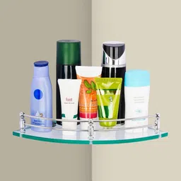 motiqo Glass Corner Shelf For Bathroom, Kitchen, Bathroom Accessories, Shelf Round Glass Wall Shelf-picture-21