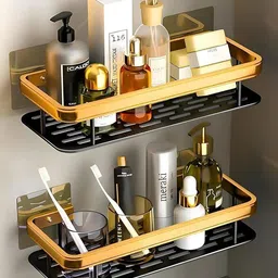 greenicon 2 PCS Self-Adhesive Bathroom Shelf Rack Bathroom Aluminium Wall Shelf image 1