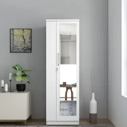 a globia creations Oracle 1 Door Wardrobe in Frosty White Finish With Mirror image 1