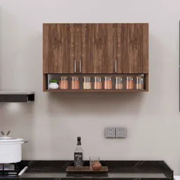 specialitypanels 3 Doors Modular Wall Mounted Kitchen Cabinet with Organizer Shelf in Cochwood Brown Finish image 2