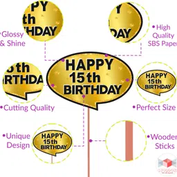 wobbox 15th Birthday Photo Booth Party Props Black & Golden, Birthday Party Decoration Photo Booth Board image 4
