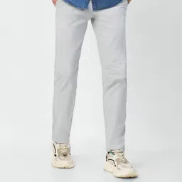 Men Slim Fit Grey Cotton Blend Trousers-image-35