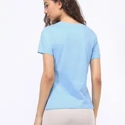 nobero Women Graphic Print Crew Neck Pure Cotton Light Blue T-Shirt image 2