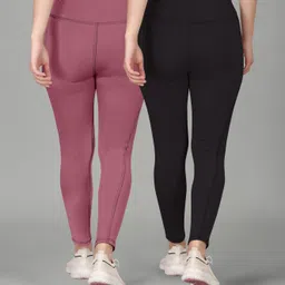 poojaran Solid Women Black, Pink Tights image 2