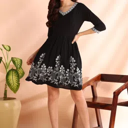 hiva trendz Women Fit and Flare Black Knee Length Dress image 3