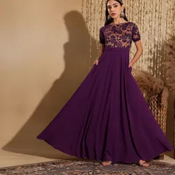 Women Fit and Flare Purple Maxi/Full Length Dress-image-37