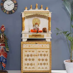 d'dass Multi Color Sheesham MDF Floor Rested Mandir With Door image 1