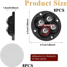 krinmay Round Black Caster W heel – Rotating Furniture Trolley W heels (Set of 8) Appliance Furniture Caster image 3