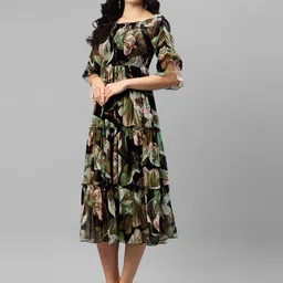 starword Women Fit and Flare Black Midi/Calf Length Dress image 2