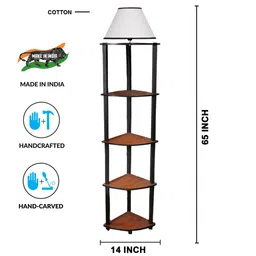 new era Classic Wooden Floor Lamp with Cotton Shade (Brown & Multicolor) image 3
