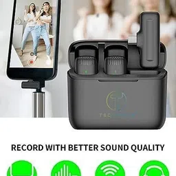 hybite Double Wireless Mic with Charging Case for Vlogging/Recording For Type C/ iPhone Microphone image 2